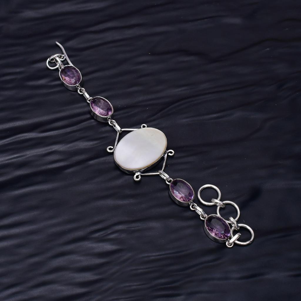 Mother of Pearl Gemstone : 925 Sterling Silver Handmade Multi Gemstone Bracelet Jewelry