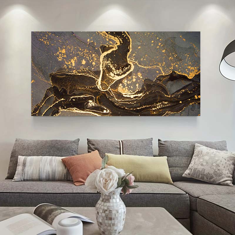 Modernes Abstraktes Leinwandgemälde Goldene Schwarze Linie Wandkunst Poster und Drucke Nordische Luxusbilder für Wohnzimmer Heimdekor