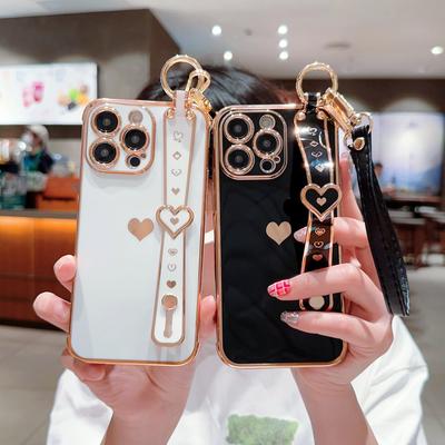 Custodia per braccialetto a forma di cuore elettrolitico per iPhone 15 14 13 12 11 Pro Max Samsung Galaxy S21 S22 S23 Plus Ultra A23 A24 A13 A12 A13 A52 A53 A54