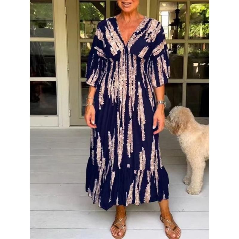 Summer Fashion V-neck Dress Women's Printed Dress Fashionable and Elegant Dress