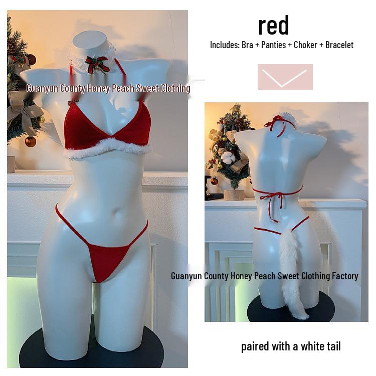 Red Lace Plush Holiday Lingerie Set