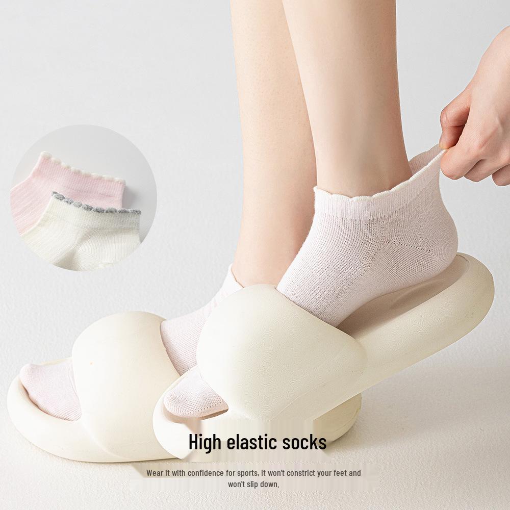 Damen-Kniebundsocken aus reiner Baumwolle mit Spitze - Antibakteriell, Hohe Elastizität, Atmungsaktiv, Vertikale Streifen für Frühling und Herbst.