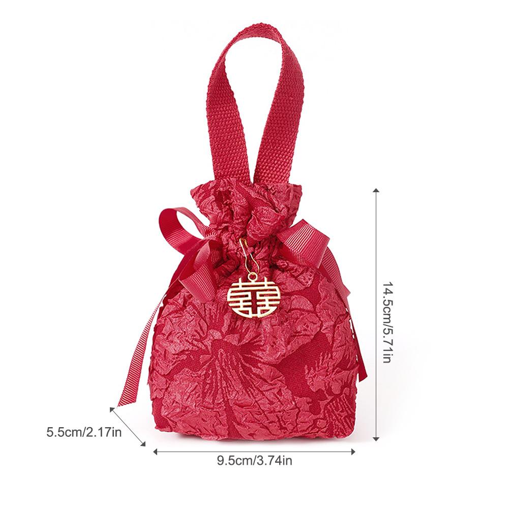1PC Fabric Bag Traditional Chinese Wedding Drawstring Candy Gifts Packaging Bag For Wedding Birthday Party Decor Jewelry Pouches