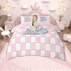 Homewish Monogrammed Duvet Cover Set for Kids, Pink Buffalo Plaid Bedding Set, Pink Reversible Quilt Cover Set