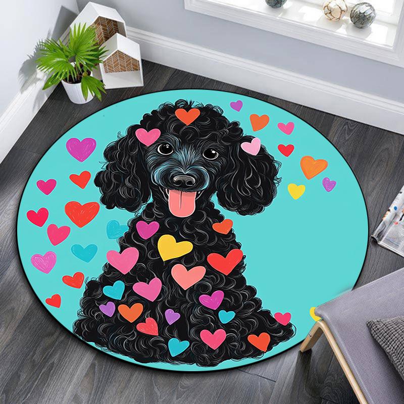 

Black Poodle Round Area Rug,Carpet Rug for Living Room Bedroom Sofa Playroom Decor,Non-slip Floor Mat 80cmx80cm
