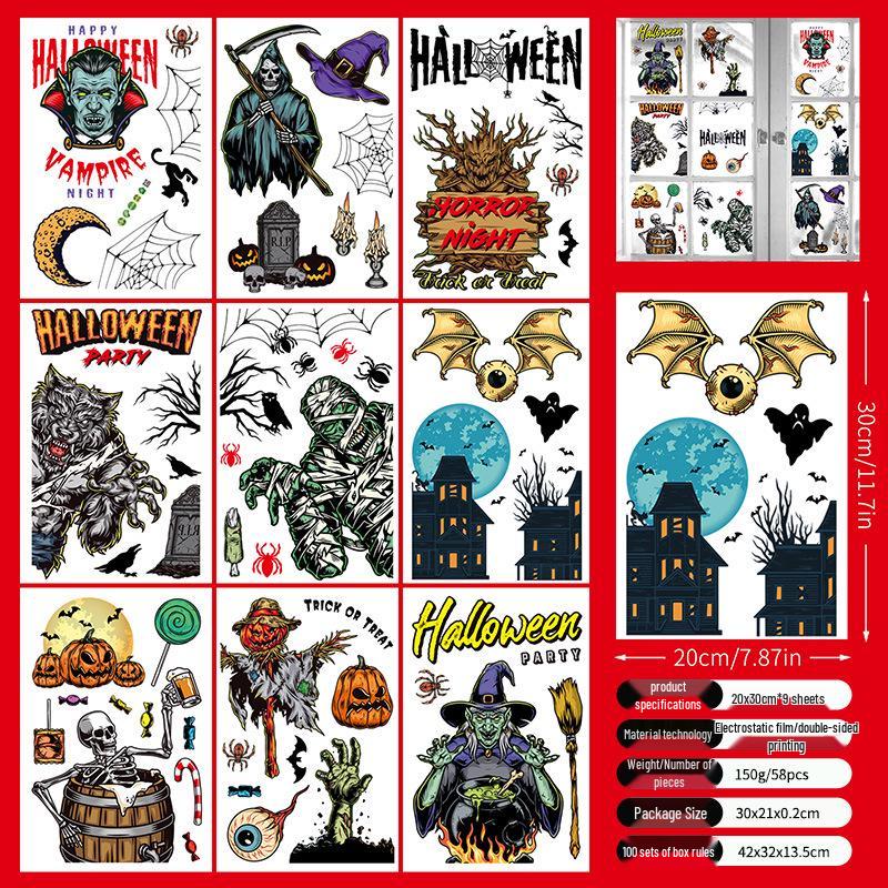 Halloween Witch & Mummy Window Stickers for Family Party & Shop Decoration