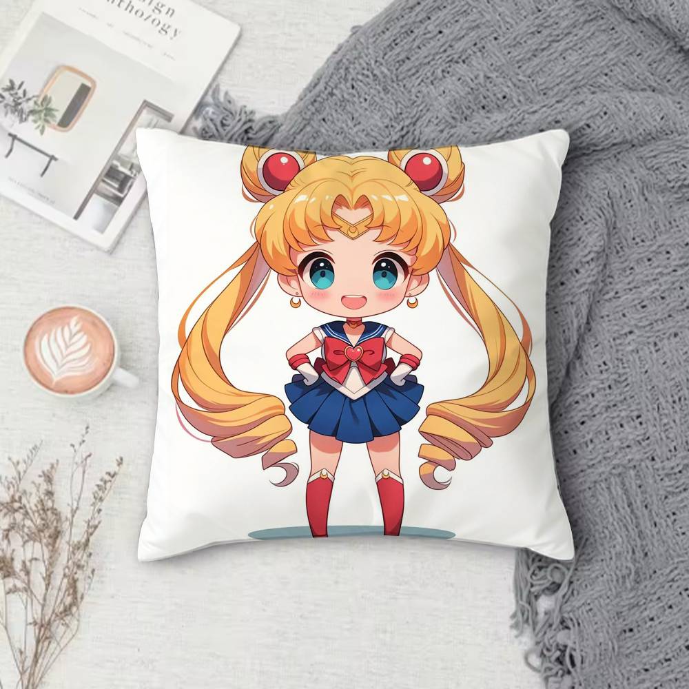 S-Sailor Moon Double-Sided Printed Square Pillow Cover Decorative Cushion Cover For Sofa Bedroom Bedside