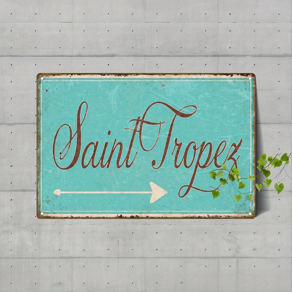 Tin Sign Saint Tropez Arrow Vintage Durable Metal Plaque Wall Decor Home Beach Cafe Bedroom Wall Art