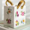 CeramicTote Bag Desktop Storage Container Pen Holder Makeup Brush Diningware Storage Box Retro Floral Handbag Home Decoration