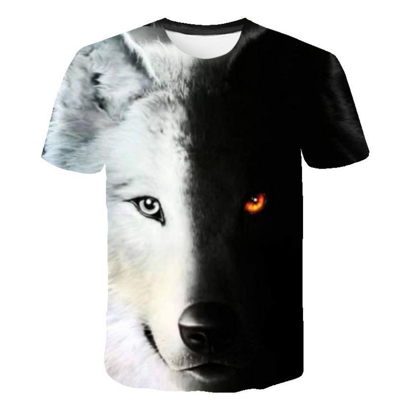 European and American Trendy New Animal Wolf Cool 3D Digital Printed Pattern Street Style Men's Casual T-shirt