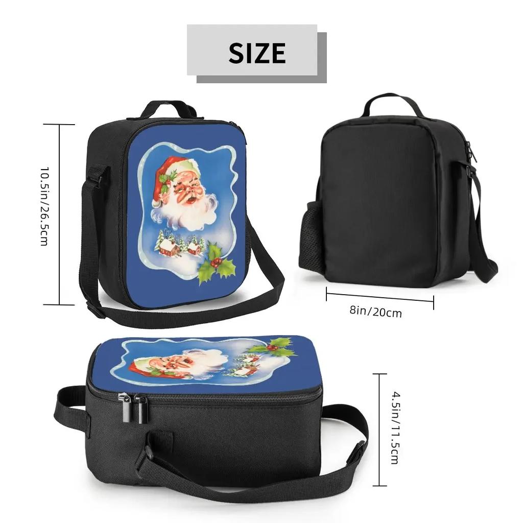 Weihnachten Retro Weihnachtsmann Thermische Lunchtaschen Fröhlicher Weihnachtsmann Frohe Feiertage Wiederverwendbarer Lunchbehälter für Outdoor Bento Lebensmittelbox