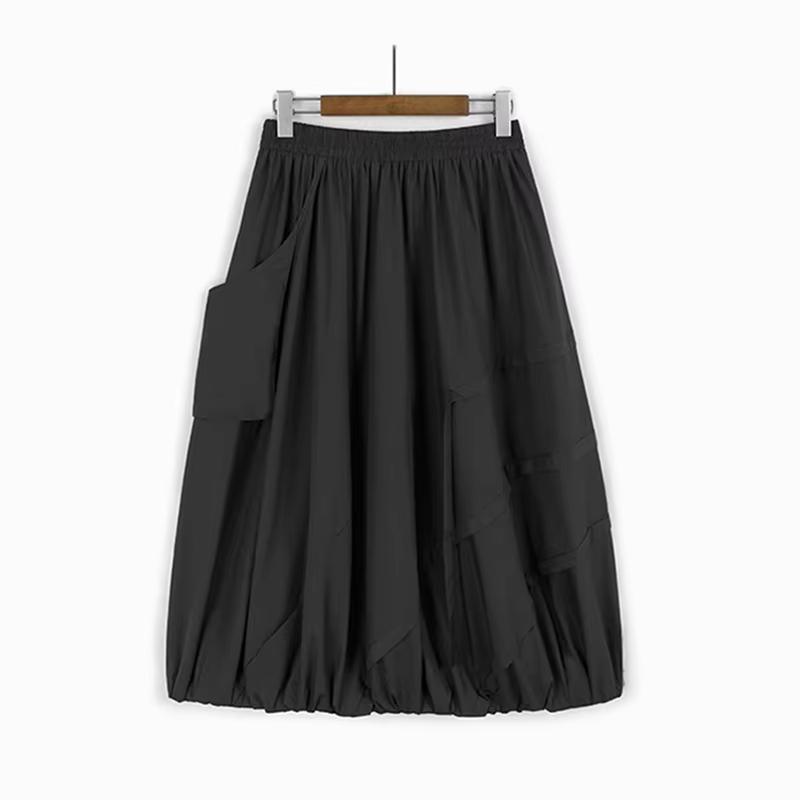 

XITAO Pocket Patchwork Elastic Waist A-line Skirt ZMY1167 One Size чёрный