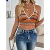Fashionable Geometric Striped Neck Slim Sling Vest for Women Camis