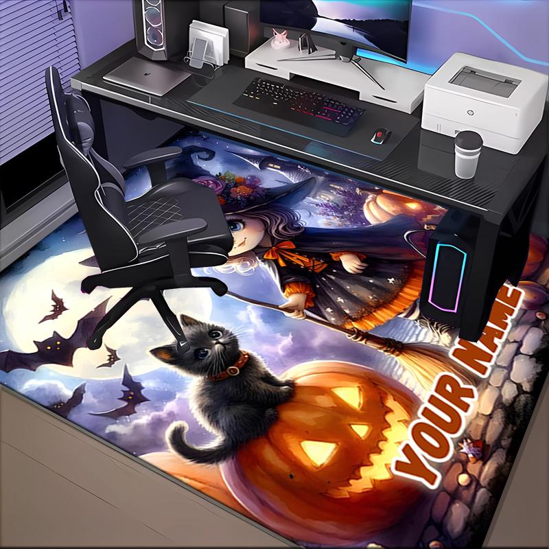 1PC Custom Name Halloween Magic Night Theme Floor Mat Ideal for Living Room, Game Rooms, Office, Bedroom, Office Floor Mat , Floor Mats for Home