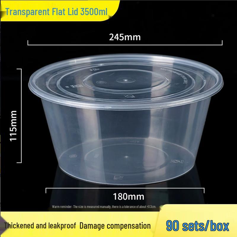 Disposable Round Takeaway Food Containers with Flat Lids, 90 Sets