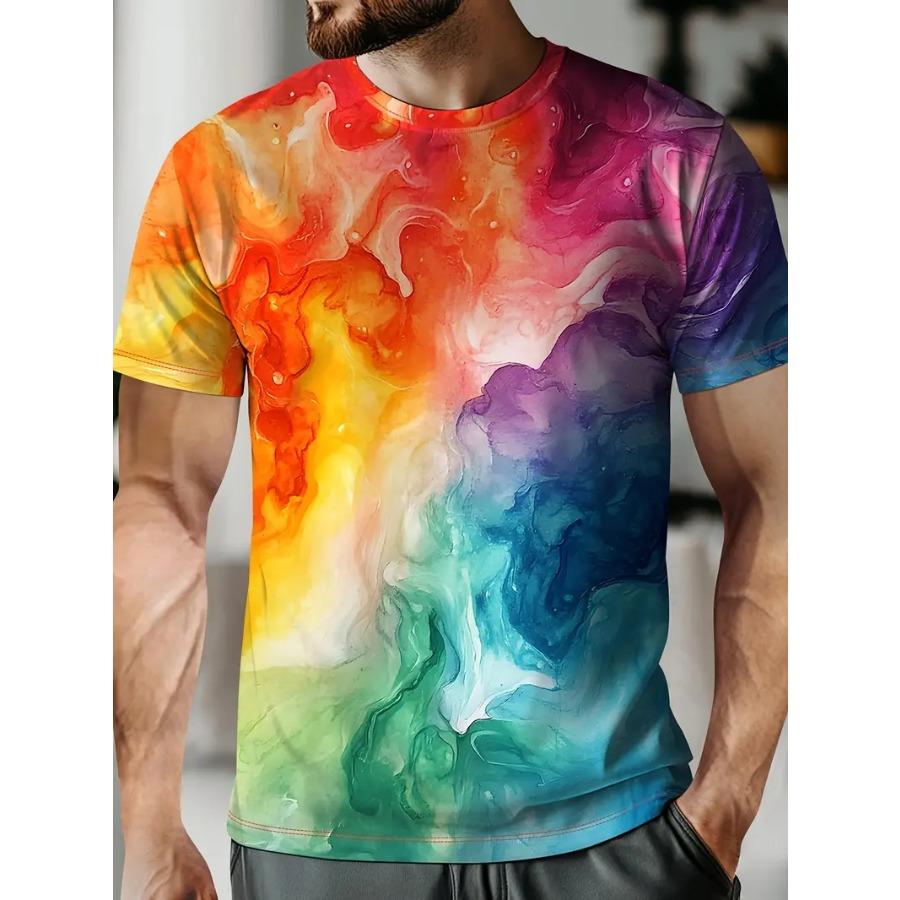 Spring and Autumn Rainbow Spiral Cloud Vitality Gradient Casual Women's Shirt Sports Men's Short Sleeve 3D Printed T-shirt