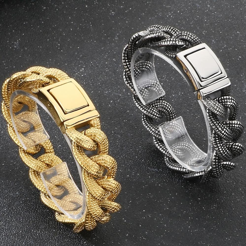 Retro 19MM Heavy Duty Cuban Link Chain Man Bracelet for Men Punk Gothic 316L Stainless Steel Jewelry Men's Bracelets Boys Gifts