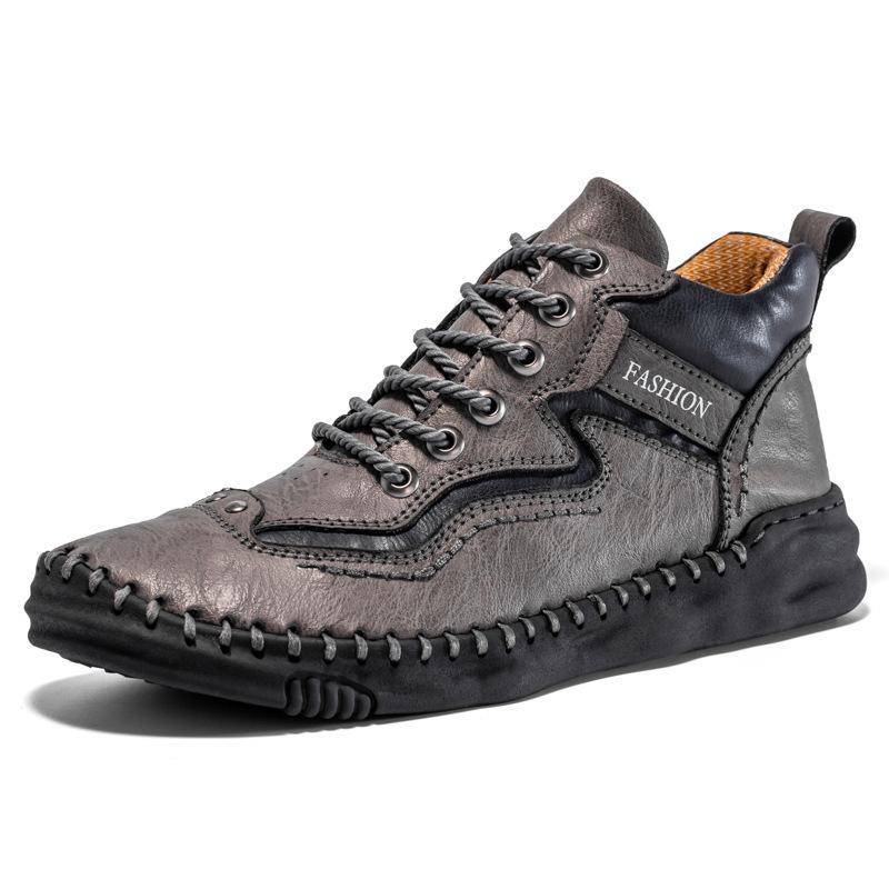 2025 New Men's Casual Shoes Korean Version of Trendy Sports High-top Leather Shoes Handmade Large-size Men's Shoes Wear-resistant Tide
