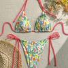 Ladies Print Split Sexy Lace-up Bikini Swimsuit Beach Tube Top Small Fresh Bikini Swimsuit