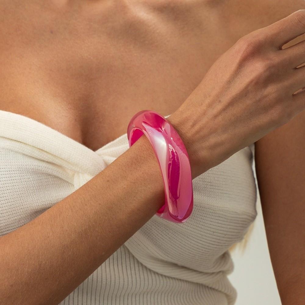 Irregular Geometric Colorful Resin Bangles Punk Hip Hop Chunky Bangles Laser Bracelets  Boho Style