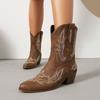 Cowboy Boots Women Embroidery Western Cowgirl Booties Ankle Pull-on Chunky Heel Shoes for Country Concert Disco Outfits