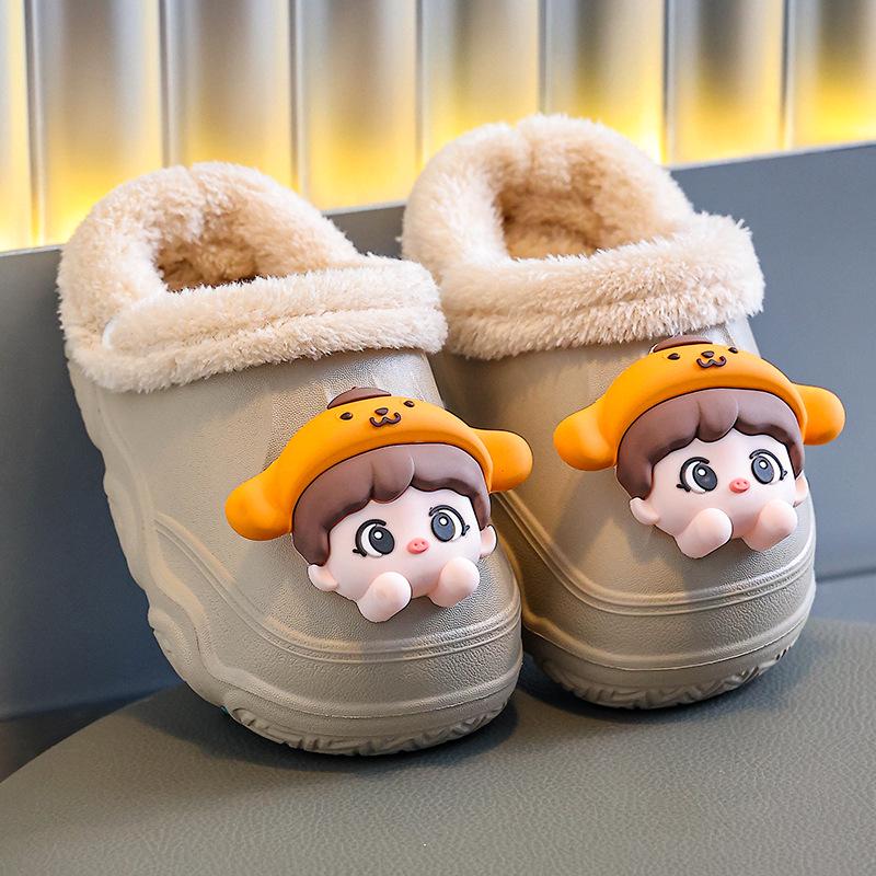 Children's Non-Slip Cotton Slippers: Warm, Waterproof EVA Winter Shoes for Boys, Girls, and Adults.