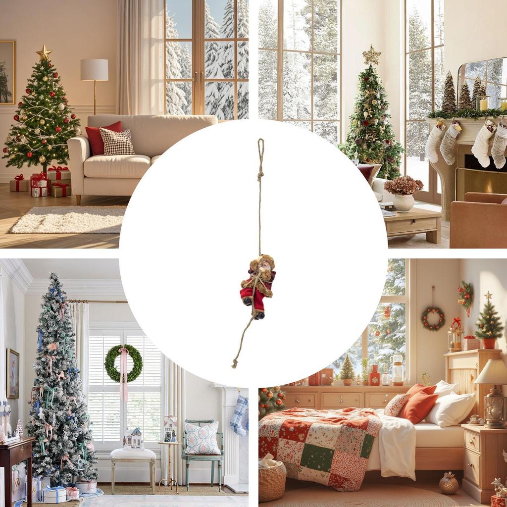 Ornaments For Christmas Tree Funny Holiday Decoration Climbing Santa Claus On Rope Pendant For Bedroom Balconies Doorways Wall