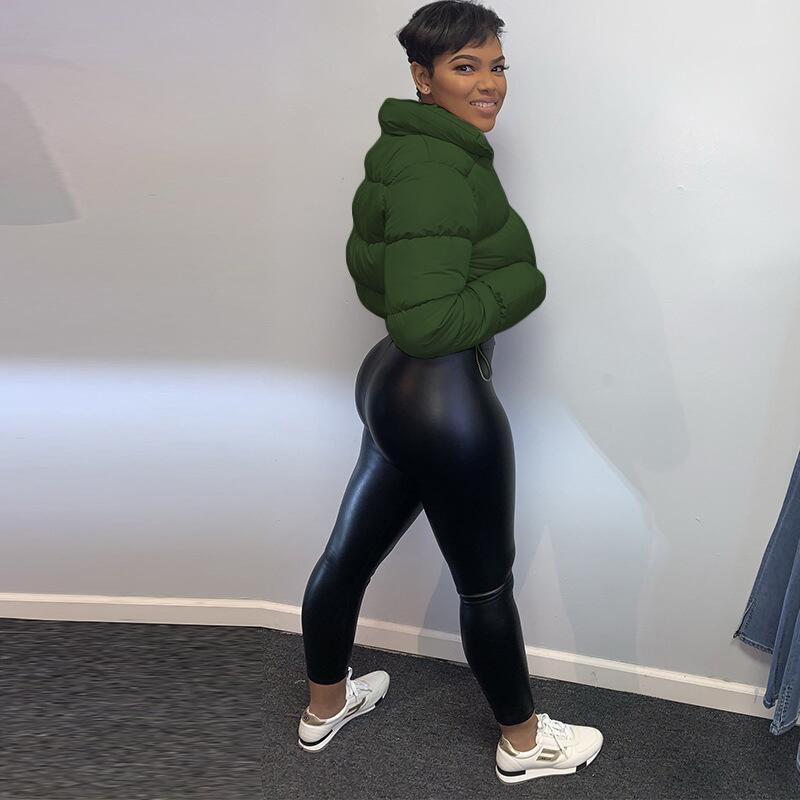 "A20504T Women's European & American Style Long-Sleeved Stand Collar Warm Cardigan - Autumn/Winter Solid Cotton Coat"