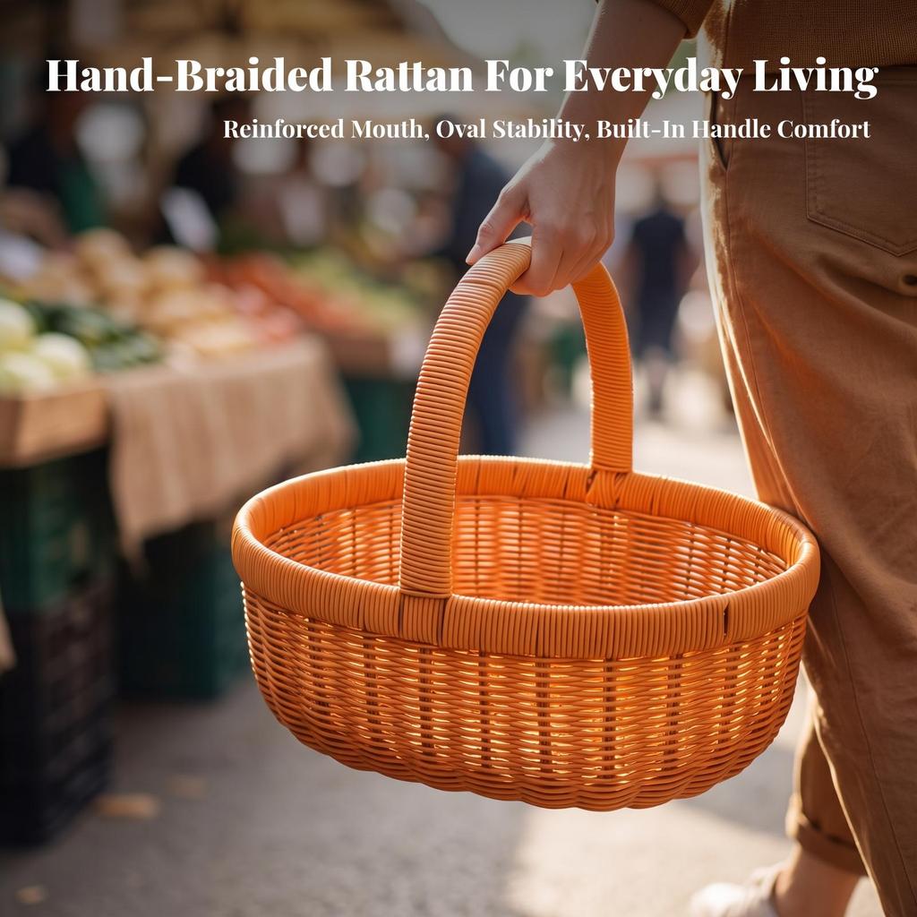Woven Basket with Handle | Decorative, Oval Shopping Basket, Portable, for