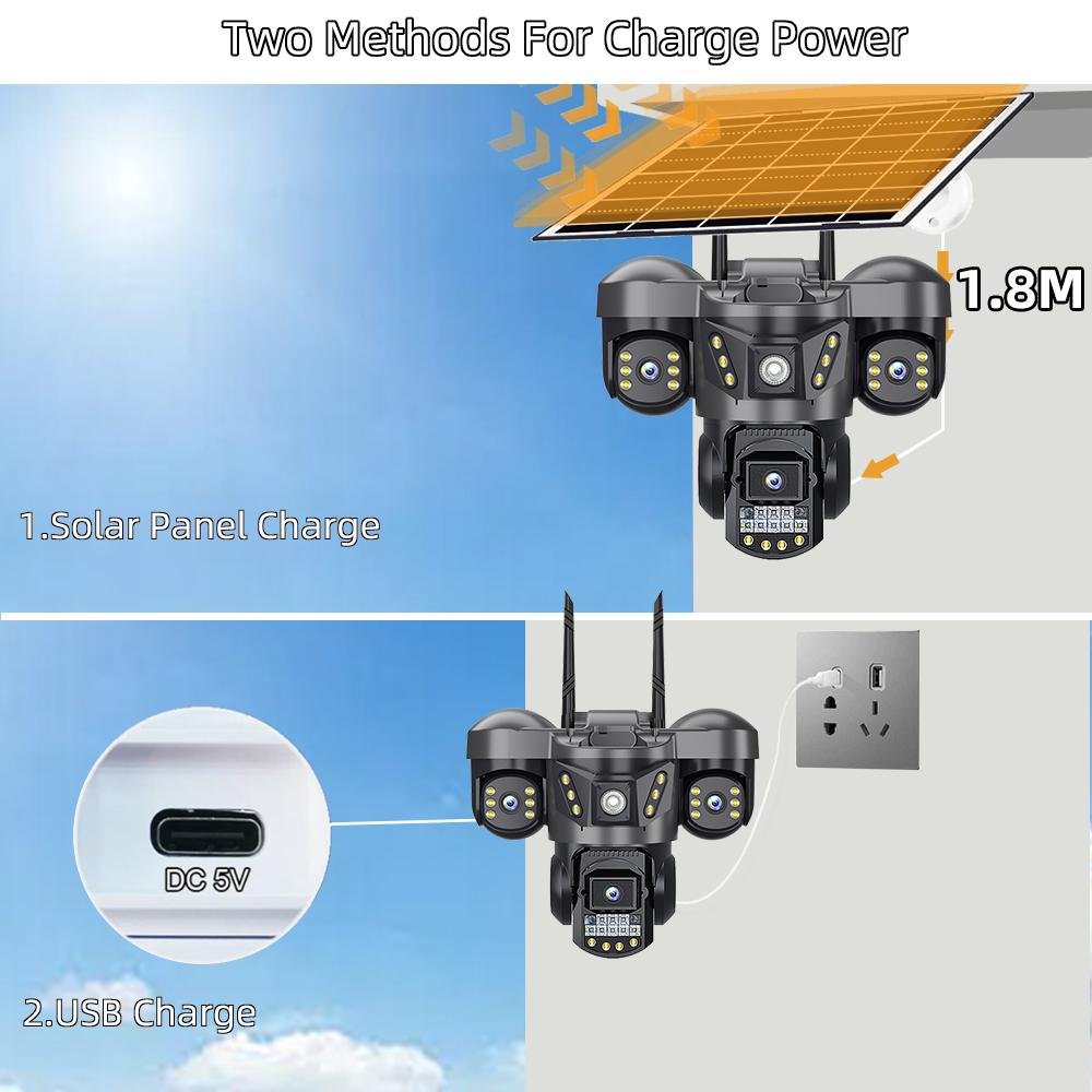 AOV Solar Monitor Home All-day Recording 4g Three-screen Solar Camera CCTV