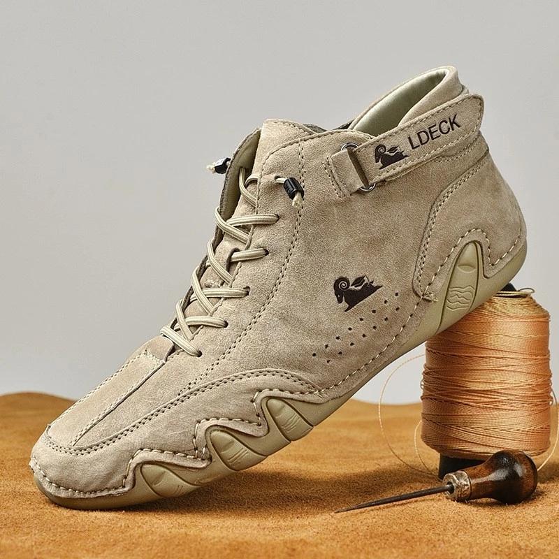 Men Boots Winter With Fur Warm Handmade Ankle Boots Men Work Snow Shoes Men Split Leather Boots