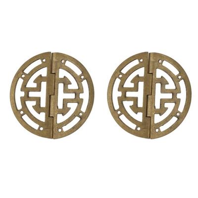 2 Pcs Vintage Round Brass Hinges for Jewelry Boxes and Cabinets Antique Style Hollow Design for Home Decor Enhancement