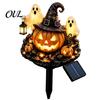 Halloween Porch Lighting Solar Pumpkin Garden Stake Light, Waterproof LED Yard Decoration with Automatic Dusk To Dawn Light Wizard Hat And Ghost,