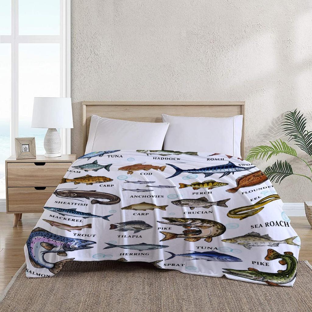 Fischwissenschaft Bildung Gedruckte Decke für Sofa Bett Reise Camping Wohnzimmer Büro Klimadecke für Alle Jahreszeiten Geschenke