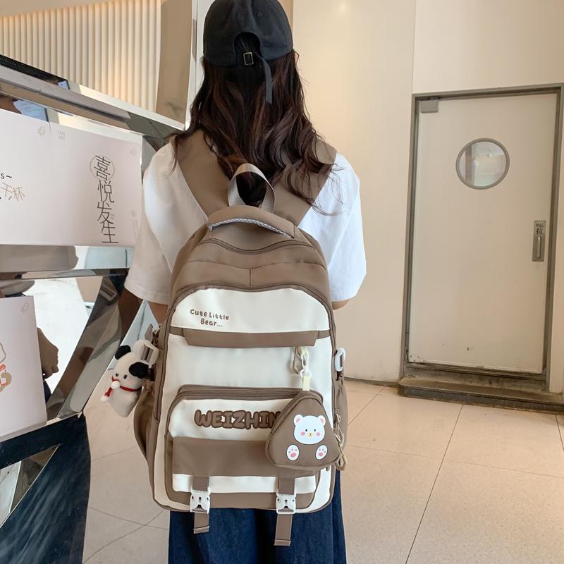 Student Schoolbag Color Block Women's Large Capacity Lightweight Backpack Middle School Student Backpack with Coin Purse