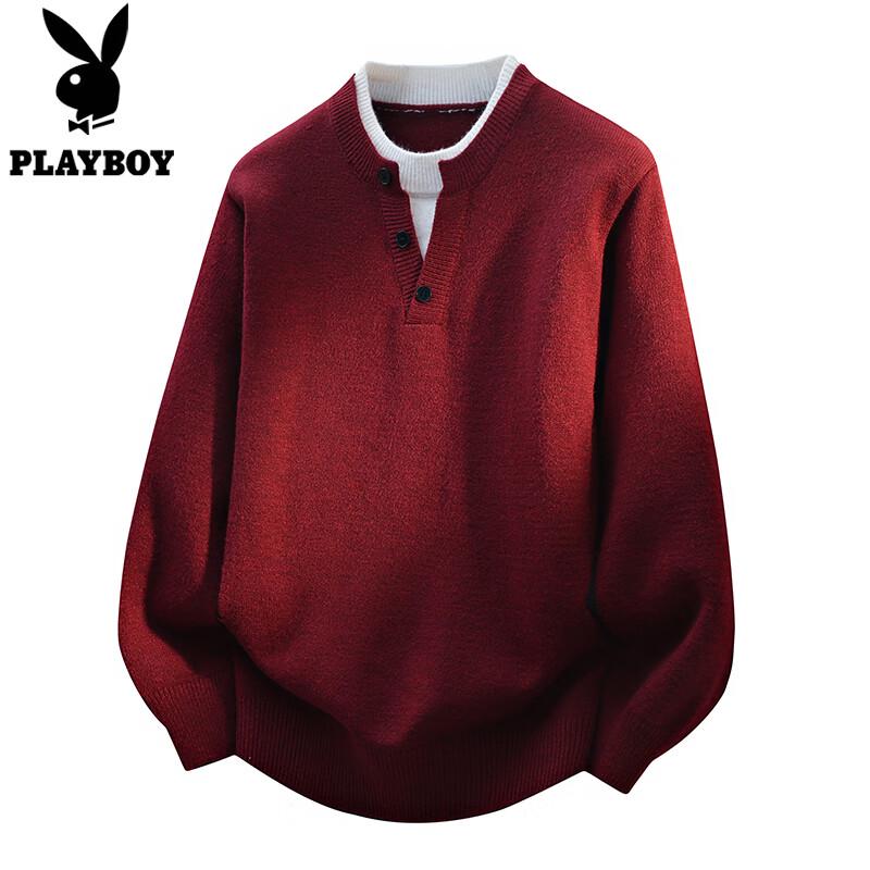 PLAYBOY Men s Faux Two-Piece Henley Knit Sweater XL