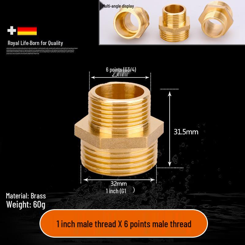 All-Copper Male Thread Direct Coupling, Short To Extended Thread, 4-Point To 6-Point, 1-Inch Inlet Pipe Reducing Joint