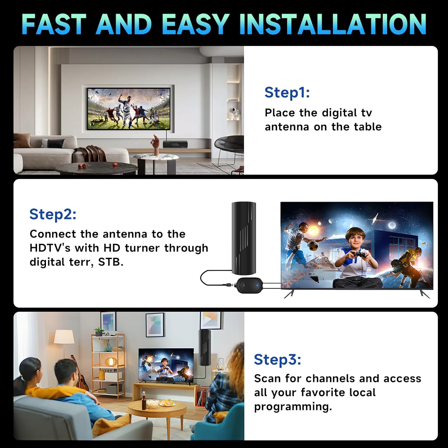 

Цифровая антенна с дальностью приема более 1600 миль для Smart TV, комнатная, с усилителем и усилителем сигнала - HD-антенна для приема местных каналов в помещении и на улице - коаксиальный кабель 36 футов