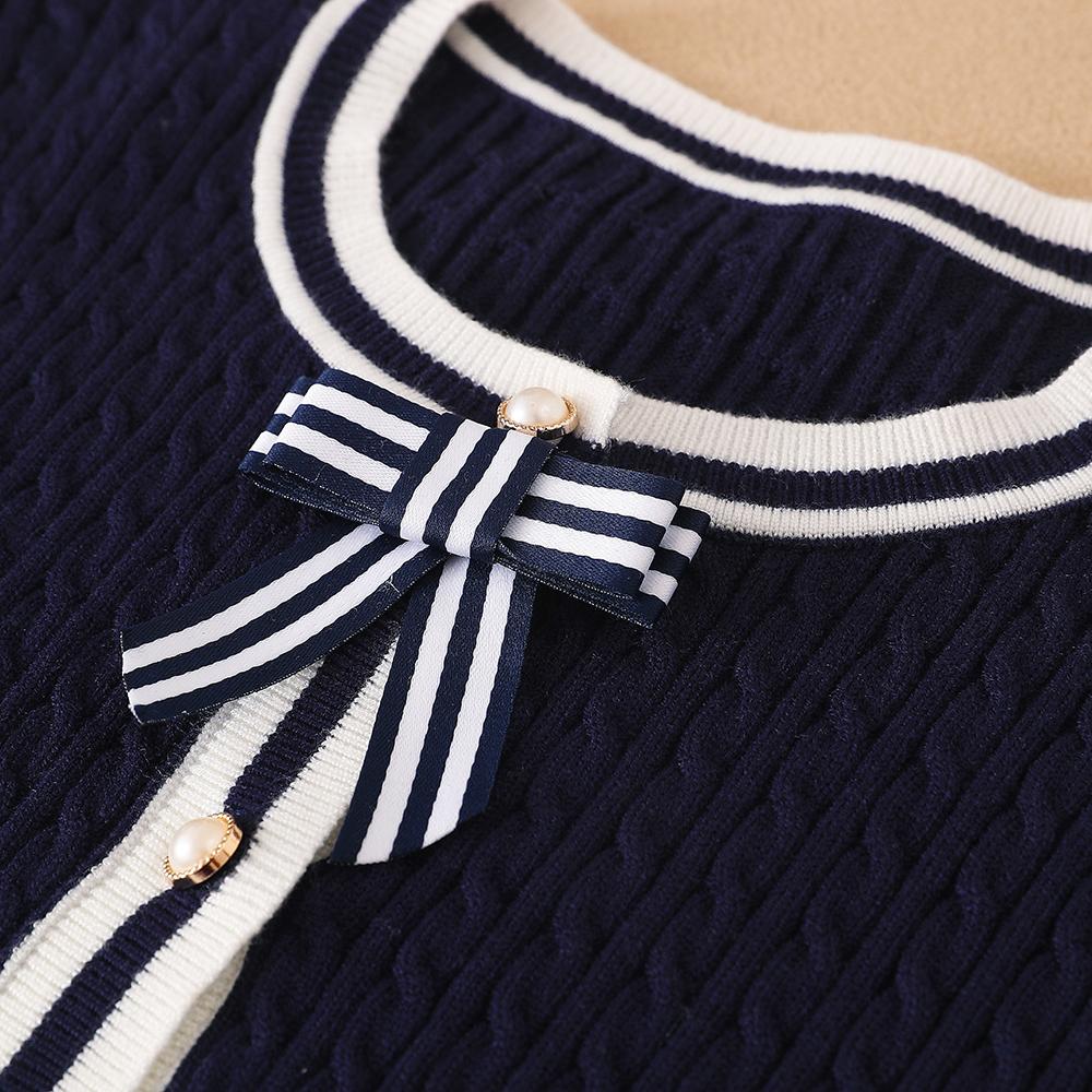 Cardigan Tricotat pentru Fete Pulover în Culoare Contrastantă Decorat cu Fundiță Dulce Haine Copii Toamnă Iarnă Nou 2025