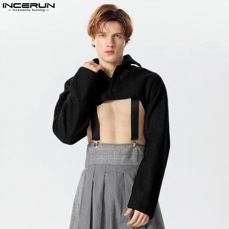 INCERUN Menn Lapel Collar Langermet Fleece Crop Topper Kåper