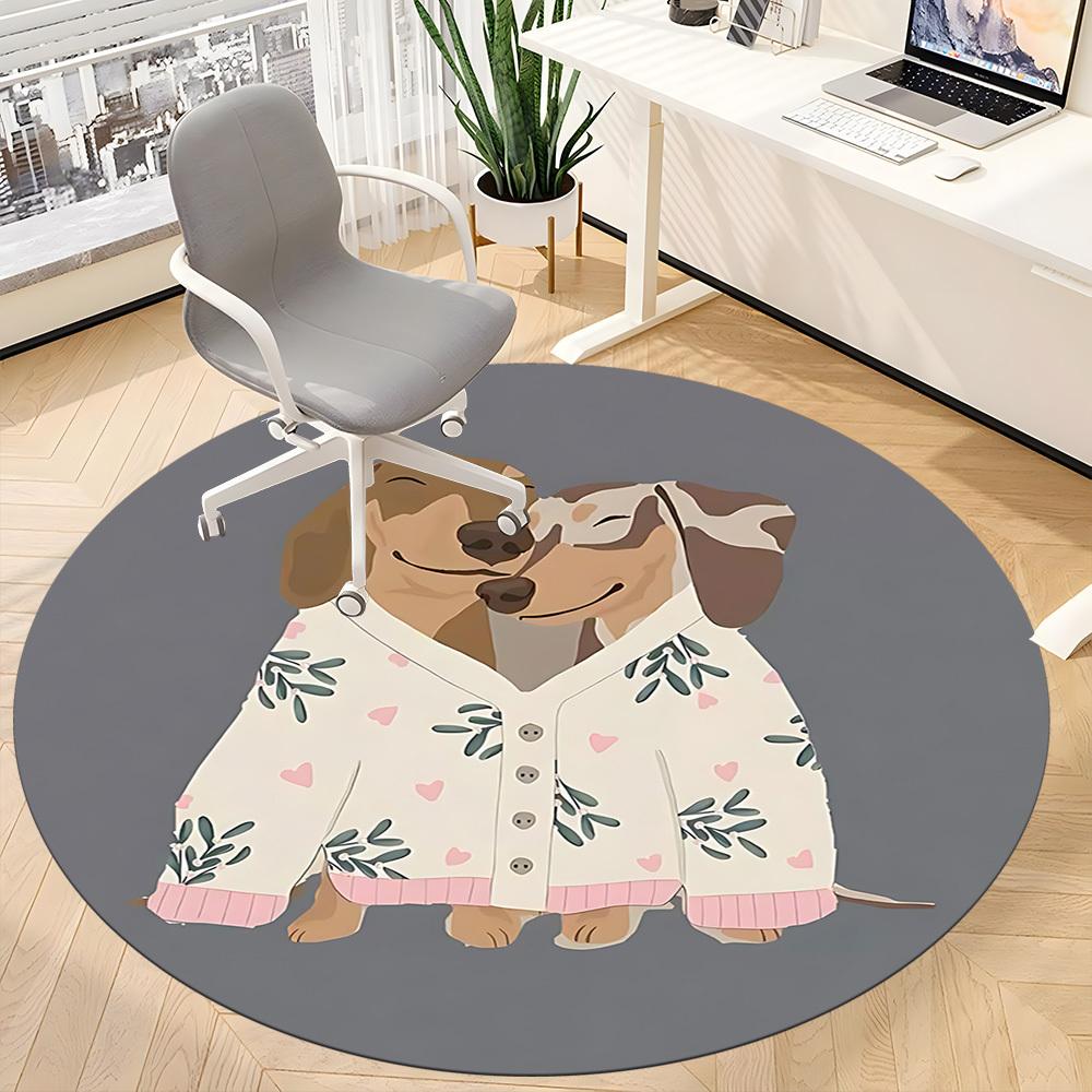 1pc Floral Hearts Dachshund Office Round Area Rug, Under Office Chairs Bedroom Living Room Home Decor, Room Deco