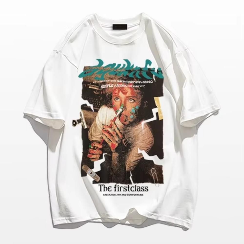 Hot Sale High Quality Men Hip Hop T Shirt Oversized Loose Short Sleeve Neutral Creativity Fashion Casual Printing Tops Tees New