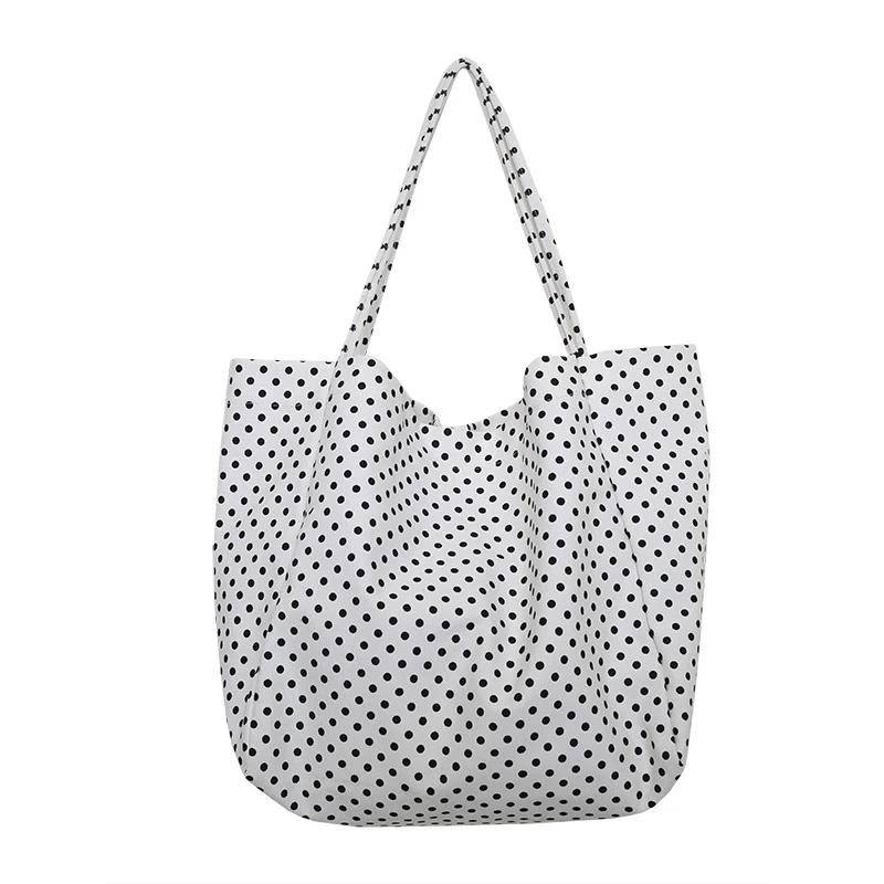 Selling Retro Casual Polka Dot Canvas Women's Shoulder Bag  Fashionable Versatile Practical Large Capacity Tote Bag