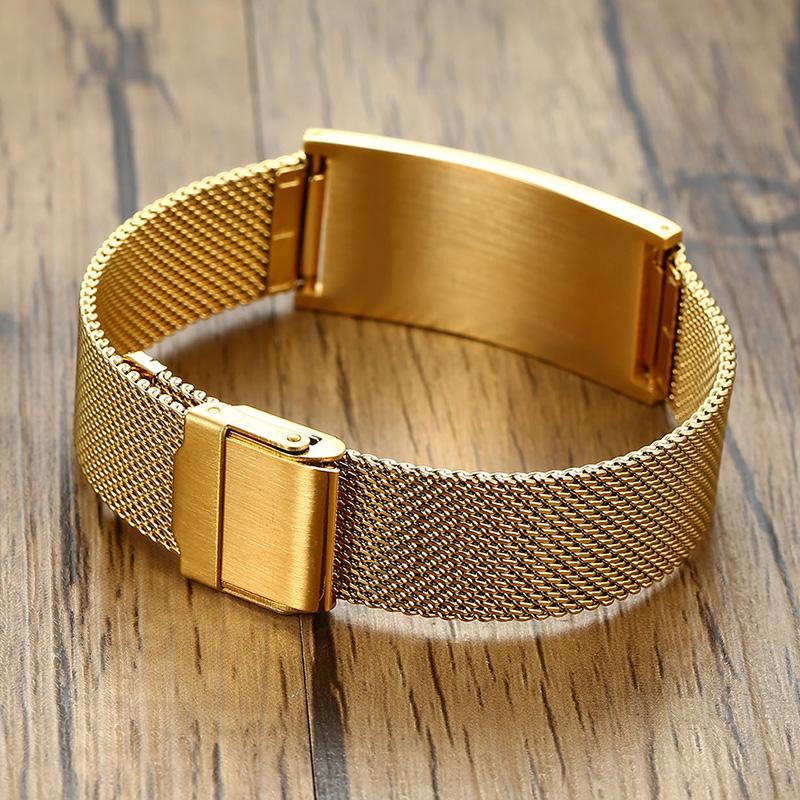 Personalized Couple Bracelet for Men Women,Stainless Steel Adjustable Mesh Watch Bands Bangle,Custom Best Friend Couple Gift