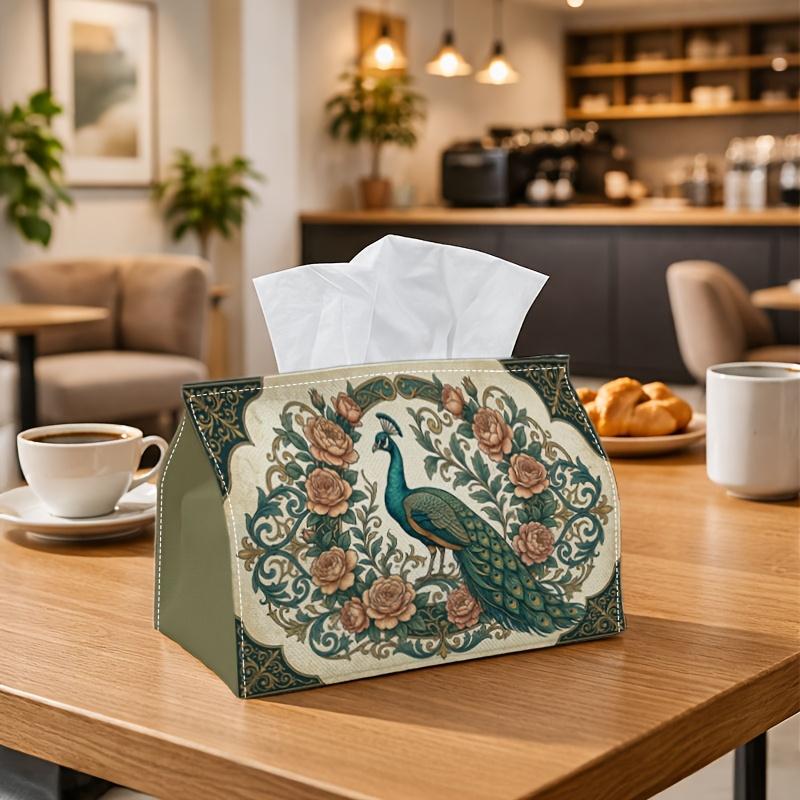 1pc Art Nouveau Vintage Nature Tissue Box - Peacock Bird Rose Floral Napkin Storage Box, Suitable for Rolls/Facial Tissues/Single Sheets, Multi-Functi