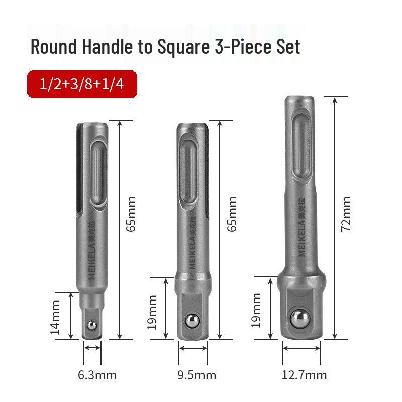 Round Handle To Square Shank Electric Hammer and Wrench Socket Conversion Rod.