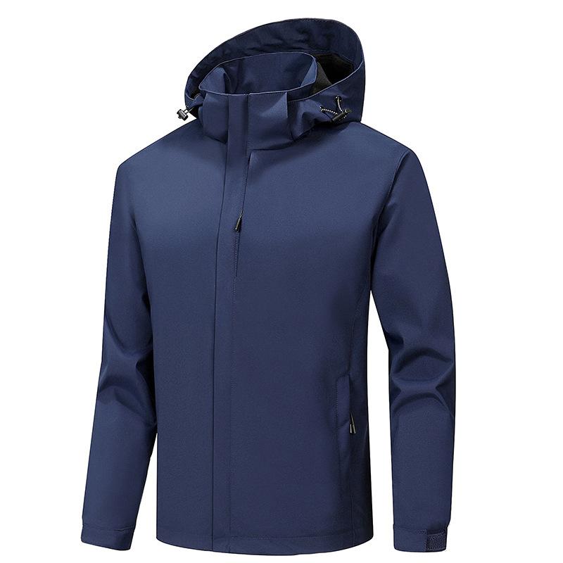 Jarní a podzimní bunda Pánská jednobarevná outdoorová bunda s kapucí Pánská