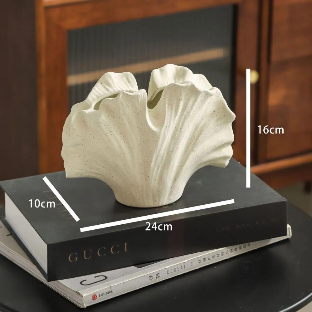 Nordic Retro Vase Ceramic B&B Living Room Desktop Ornaments Leaf-shaped Vase Dried Flower Flower Arrangement Vase Ornaments
