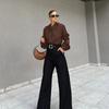 Spring Autumn Fashion Women's Cotton Blouse Long Sleeve Lantern Sleeve Ruffle Accent Loose Fit Chic Top Elegant Everyday Shirt