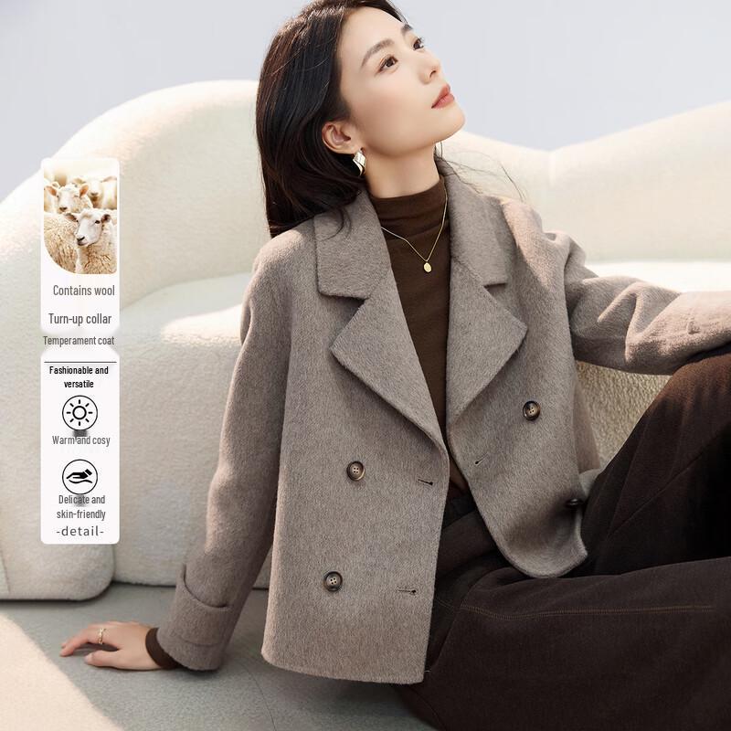 

Women s Classic Lapel Wool Blend Double-Faced Coat M